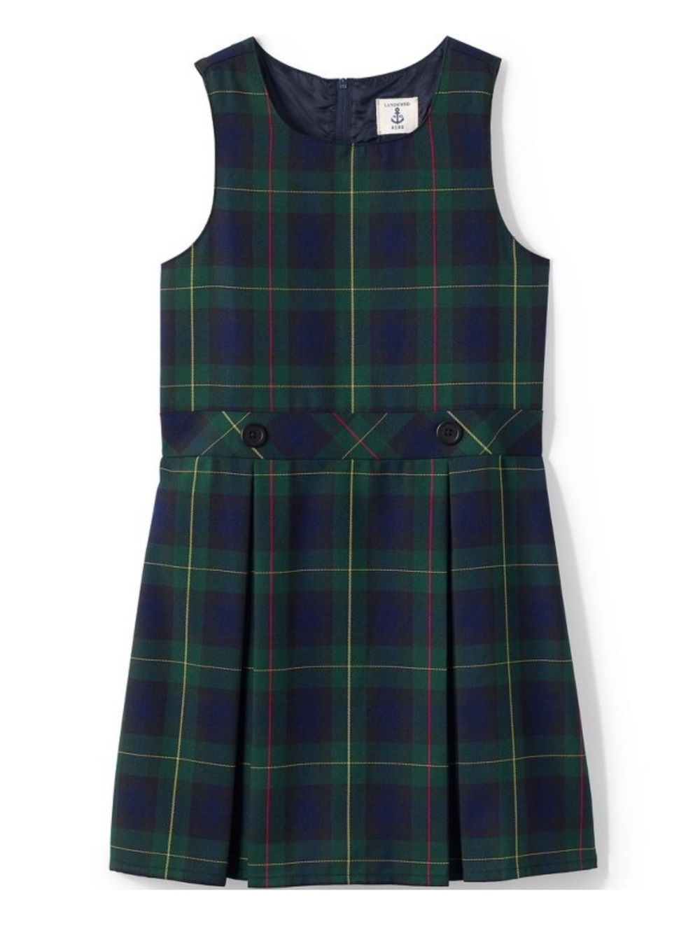 Lands' End Navy and Green Plaid School Jumper
